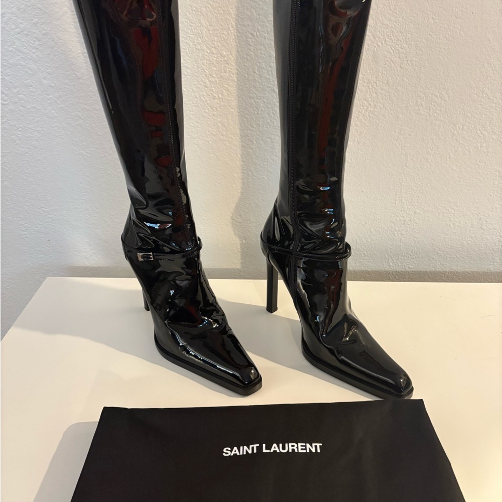 Authentic Saint Laurent Patent Black Buckle Boots